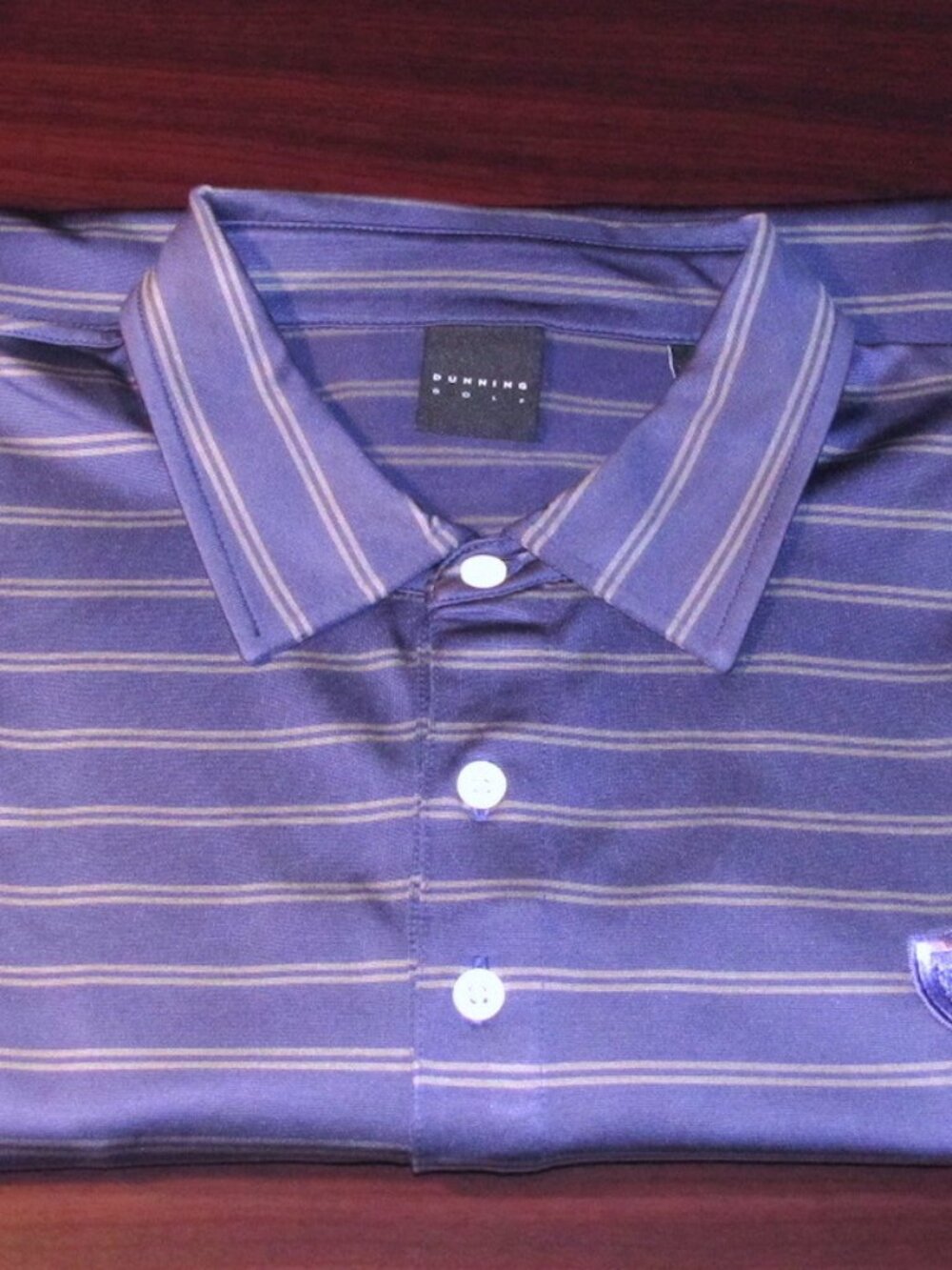 DUNNING GOLF Men's Polo Shirt Purple Large Regular Fit Striped 3 Button Coolmax